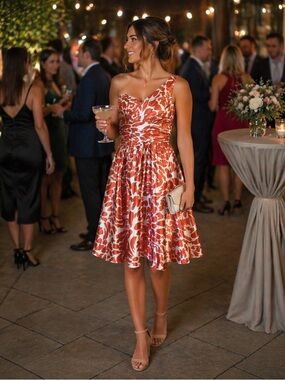 ALFRED ANGELO Women’s Floral One Shoulder Fit & Flare Modern Cocktail Dress 8